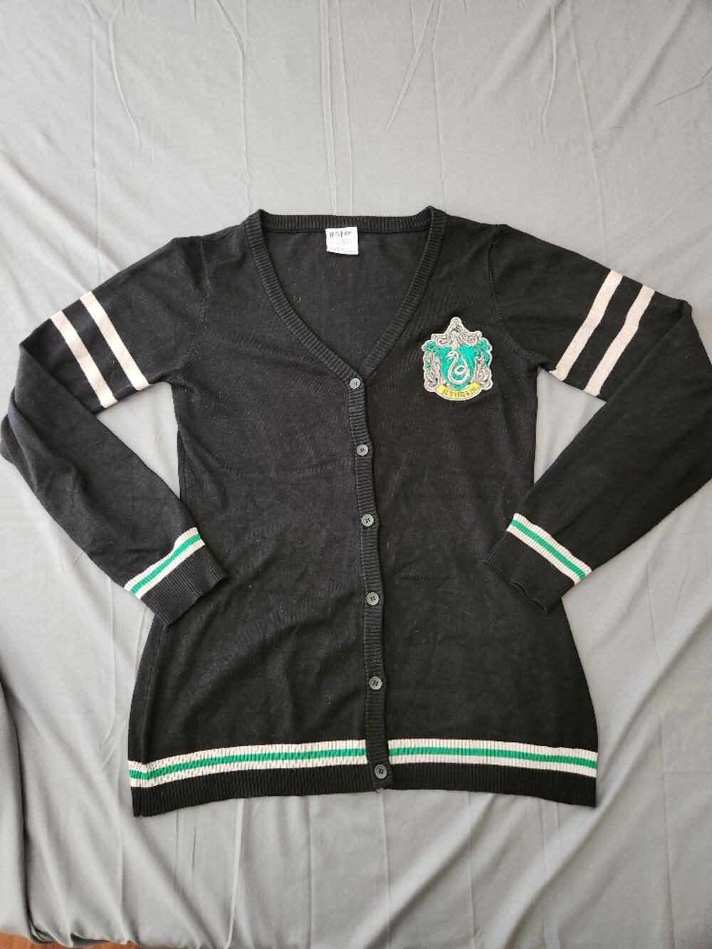 Harry Potter Womens Slytherin House Crest Cardigan Black Sweater - Large